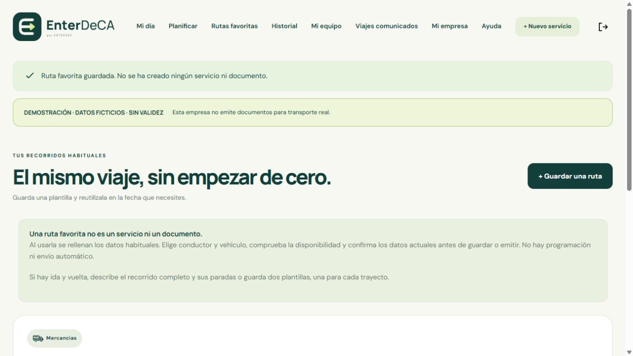 Ruta favorita ficticia preparada para reutilizar en EnterDeCA